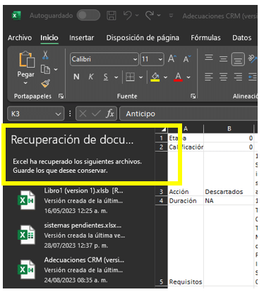 recuperar los archivos